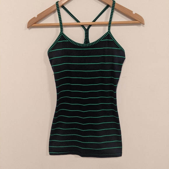 Lululemon Power Y Tank Luon Light Slalom Stripe Inkwell/Hyper Stripe Green 4 - Picture 10 of 16